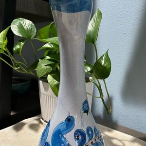 vintage Mexican Pitcher, signed, Mexico blue bird ceramic pitcher